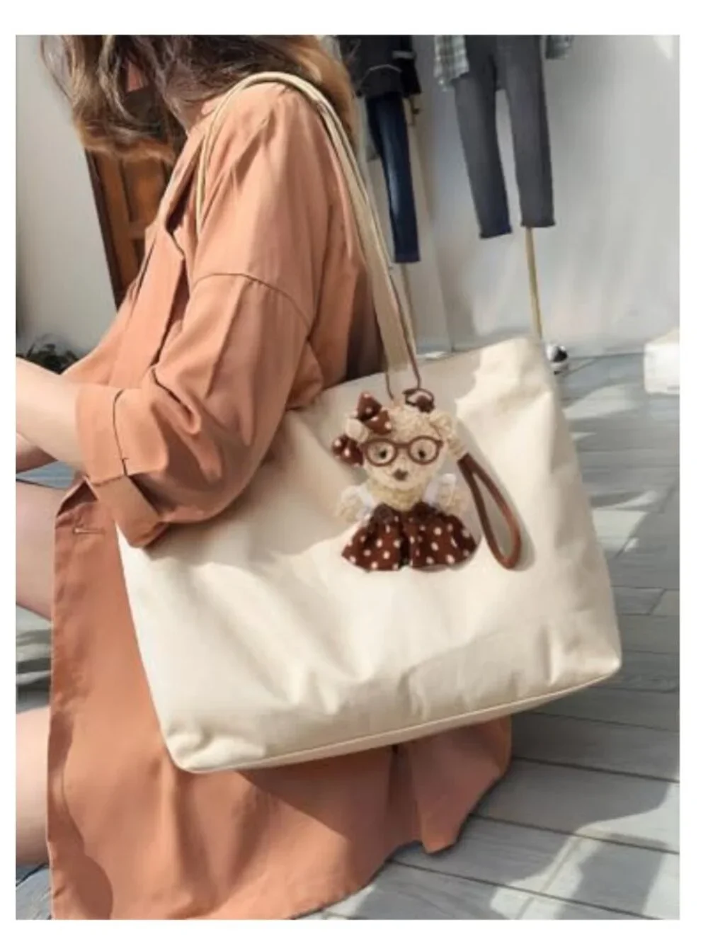 Plush Teddy Bear & Bunny Bag Charm Keychain with Detachable Clasps, 2-in-1